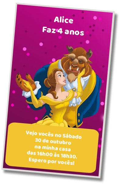 Convite de aniversário personalizado grátis Convite A Bela e a Fera