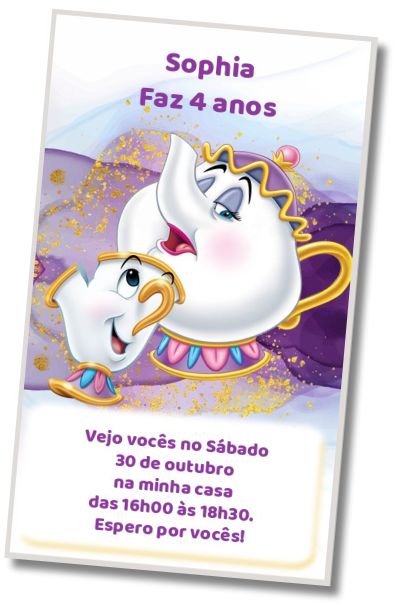 Convite de aniversário personalizado grátis Saudações da Bela e da Fera