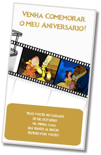Convite de aniversário personalizado grátis Cartão A Bela e a Fera