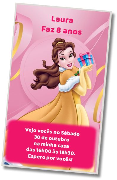 Convite de aniversário personalizado grátis Aniversário A Bela e a Fera