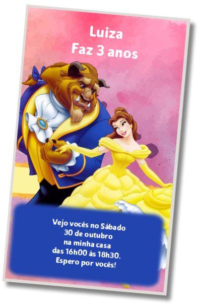 Convite de aniversário personalizado grátis Convite A Bela e a Fera
