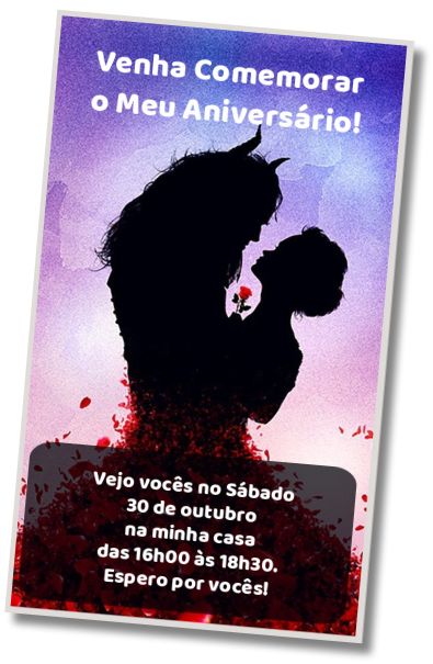 Convite de aniversário personalizado grátis Convite A Bela e a Fera