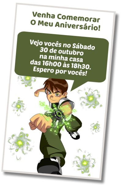 Faça um Convite Virtual Aniversário Tema BEN10