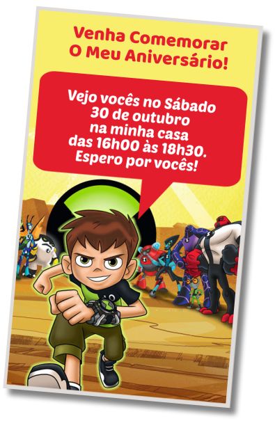 Convite de aniversário personalizado gratuito Festa a Fantasia BEN10