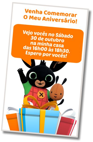 Faça um Convite Virtual Surpresa de Aniversário Bing Bunny
