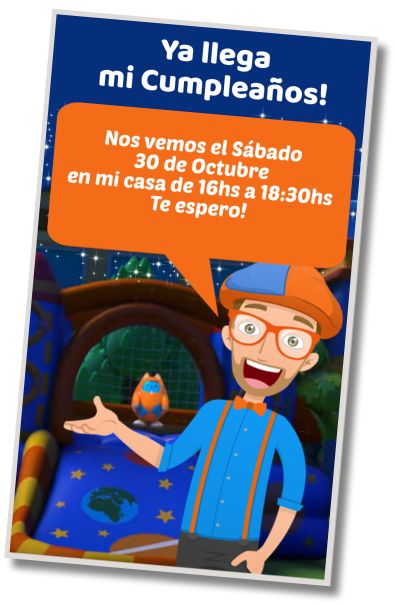 Invitación de cumpleaños personalizada gratis Fiesta Pijamada Blippi