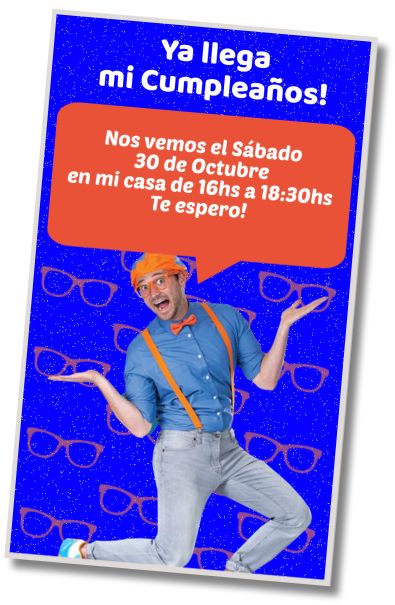 Invitación de cumpleaños personalizada gratis Fiesta Sorpresa Blippi