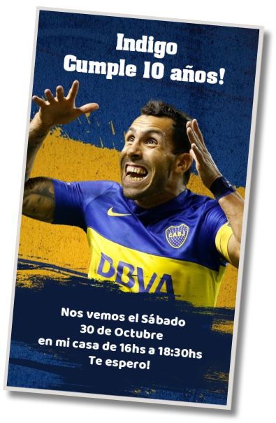 Invitación de cumpleaños personalizada gratis Invitación Cumpleaños Tevez Boca
