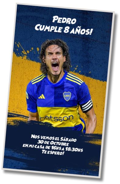 Invitación de cumpleaños personalizada gratis Tarjeta Boca Juniors Cavani