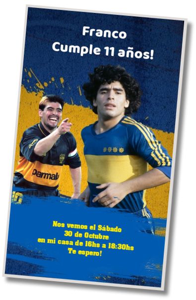 Invitación de cumpleaños personalizada gratis Invitación Maradona Boca