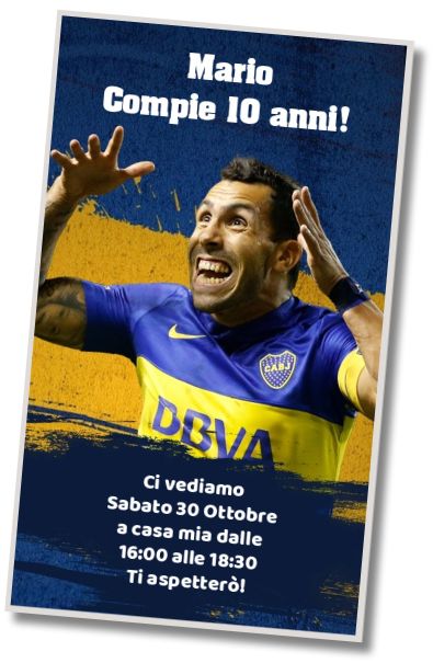 Invito di compleanno personalizzato gratis Invito di Compleanno di Tevez Boca