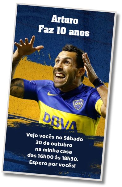 Convite de aniversário personalizado grátis Convite de Aniversário de Tevez Boca
