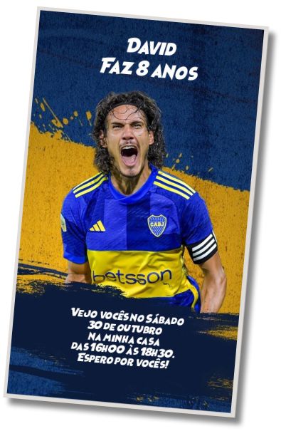 Convite de aniversário personalizado grátis Cartão Cavani do Boca Juniors