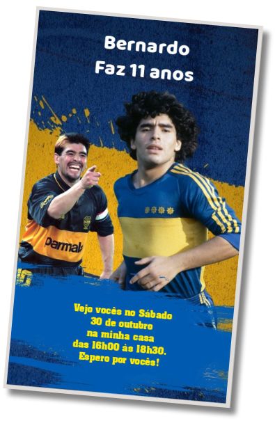 Convite de aniversário personalizado grátis Convite Maradona Boca