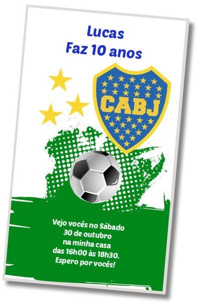 Convite de aniversário personalizado grátis Seleção do Boca Juniors
