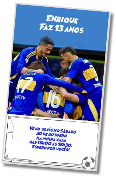 Convite de aniversário personalizado grátis Cartão de Futebol do Boca Juniors