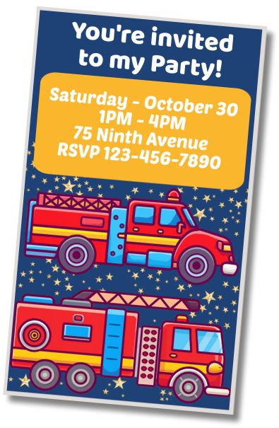 Free personalized birthday invitation Fire trucks