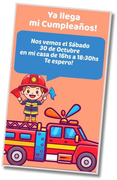 Invitación de cumpleaños personalizada gratis Cumpleaños Temático Bomberos