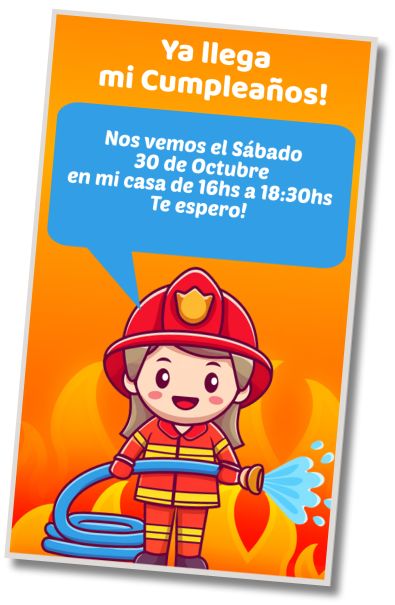 Invitación de cumpleaños personalizada gratis Fiesta de Disfraces Bomberos