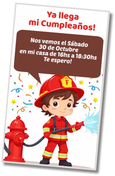 Invitación de cumpleaños personalizada gratis Fiesta de Bomberos