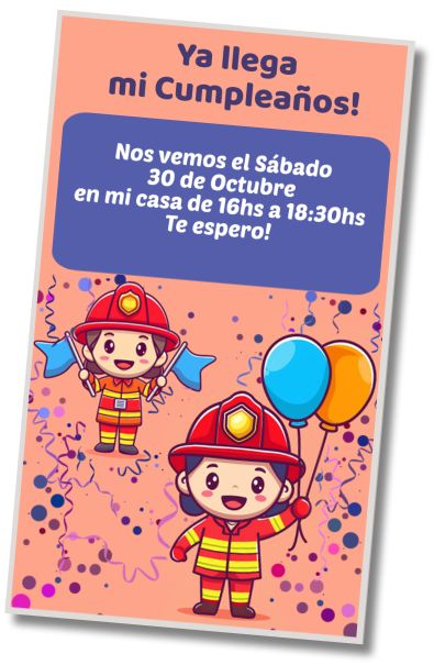 Invitación de cumpleaños personalizada gratis Fiesta de Helados Bomberos