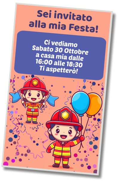 Invito di compleanno personalizzato gratis Festa del gelato dei Vigili del Fuoco