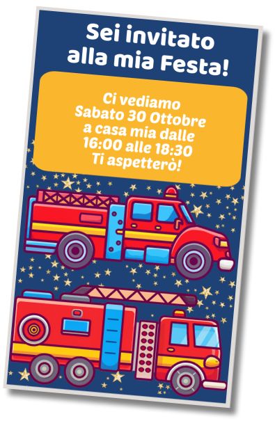 Invito di compleanno personalizzato gratis Camion dei Pompieri