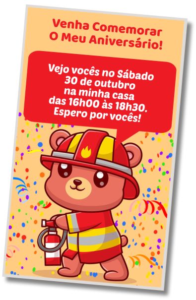 Convite de aniversário personalizado grátis Saudações de Aniversário do Bombeiro