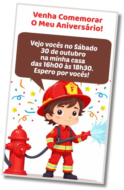 Convite de aniversário personalizado grátis Festa dos Bombeiros
