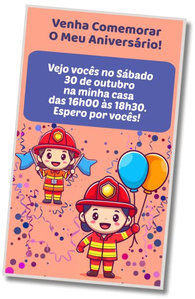 Convite de aniversário personalizado grátis Festa do Sorvete dos Bombeiros