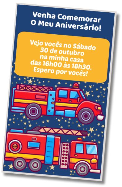 Convite de aniversário personalizado grátis Caminhões de Bombeiros
