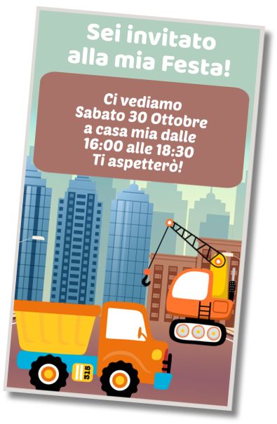 Invito di compleanno personalizzato gratuito Compleanno Gru e Camion