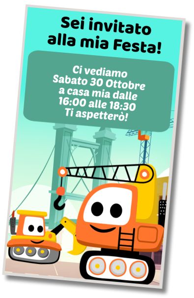 Invito di compleanno personalizzato gratuito Camion da Costruzione per Feste in Costume