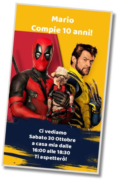Invito di compleanno personalizzato gratis Invito di Deadpool e Wolverine