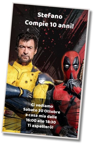 Invito di compleanno personalizzato gratis Modello di Deadpool e Wolverine