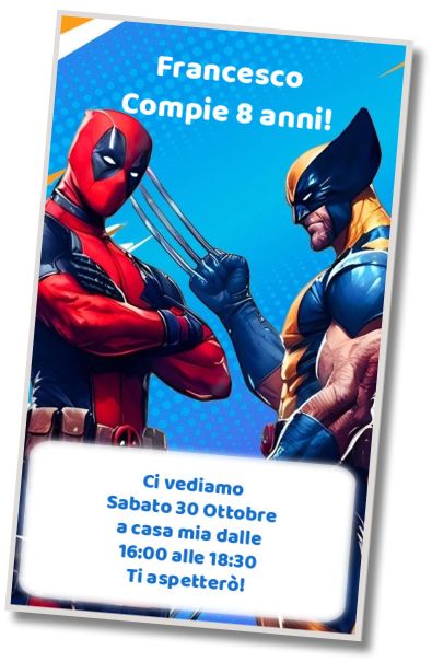 Invito di compleanno personalizzato gratis Compleanno di Deadpool e Wolverine