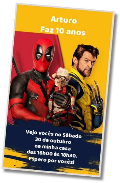 Convite de aniversário personalizado grátis Convite Deadpool e Wolverine