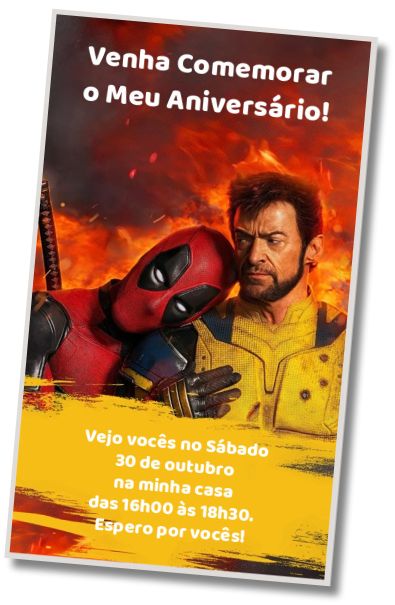 Convite de aniversário personalizado grátis Carta de Deadpool e Wolverine