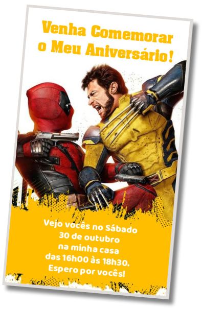 Convite de aniversário personalizado grátis Cartão de aniversário de Deadpool e Wolverine
