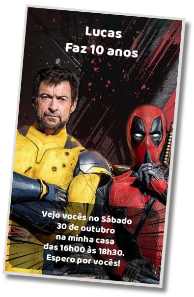 Convite de aniversário personalizado grátis Modelo Deadpool e Wolverine