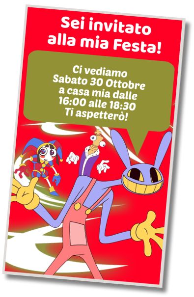 Invito di compleanno personalizzato gratis Festa del Videogioco Digital Circus