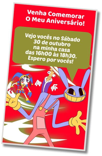 Convite de aniversário personalizado grátis Festa de Videogame Digital Circus