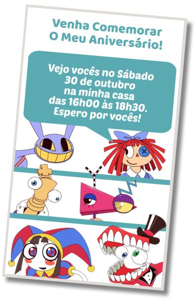 Convite de aniversário personalizado grátis Circo Digital de Ffesta de Karaokê