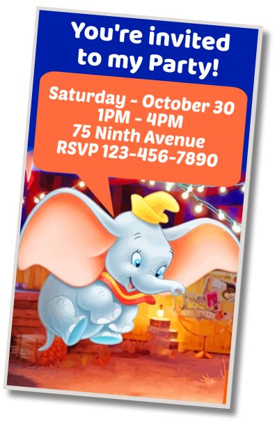 Free personalized birthday invitation dumbo theme party