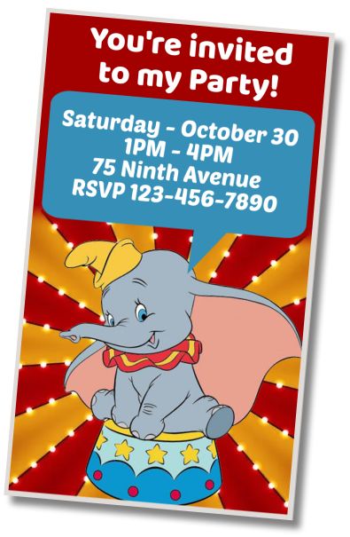 Free personalized birthday invitation Dumbo Birthday