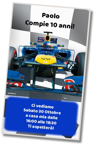 Invito di compleanno personalizzato gratuito Biglietto d'invito modificabile di Formula Uno