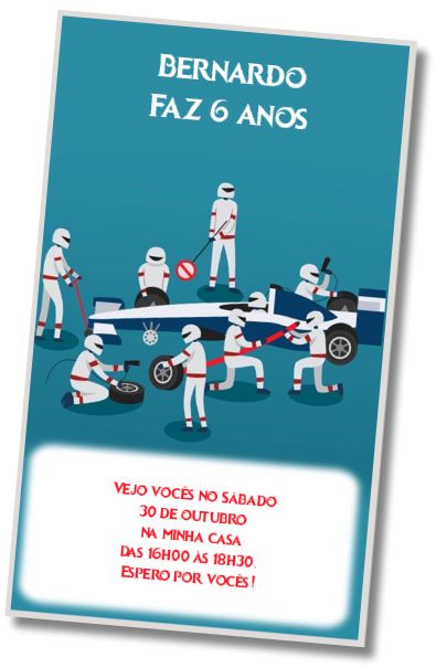 Convite de aniversário personalizado grátis Cartão de Aniversário Fórmula 1