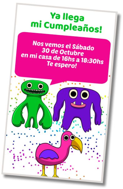 Hacer Invitación Virtual Fiesta Garten of Banban