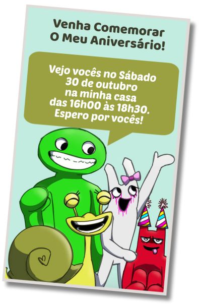 Convite de aniversário personalizado gratuito Festa Surpresa do Garten of Banban