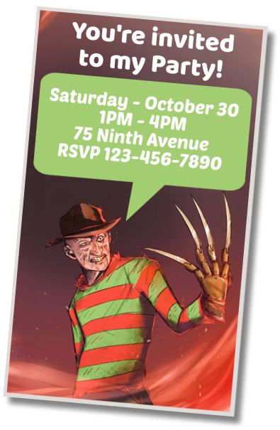 Free personalized birthday invitation Freddy Kruegger Party
